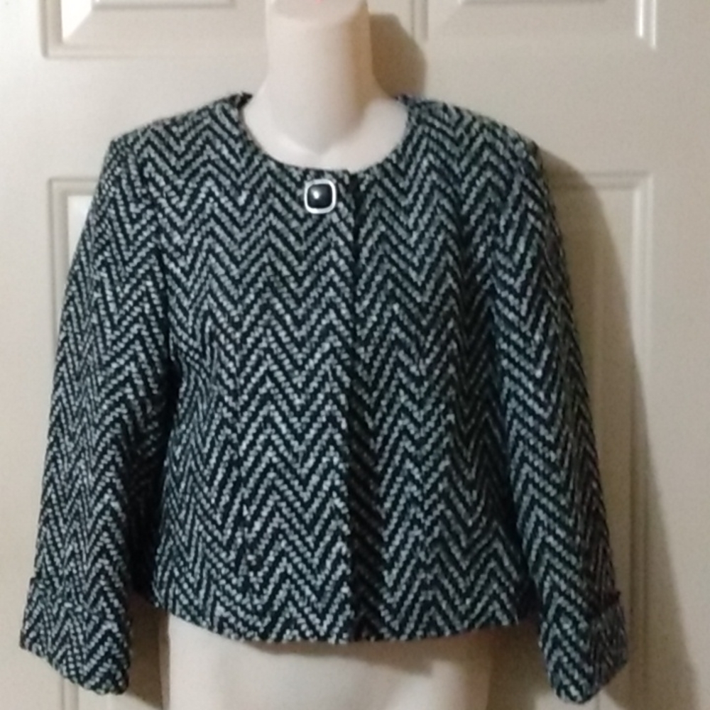 Short blazer wool blend coat Levine herringbone tweed